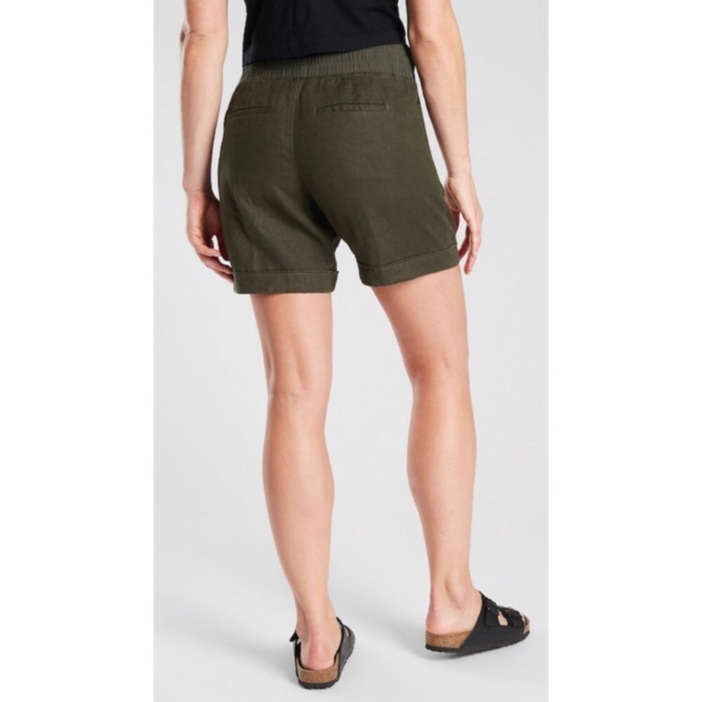 Athleta Cabo Linen 8” Shorts Olive Green 0 - Picture 3 of 10